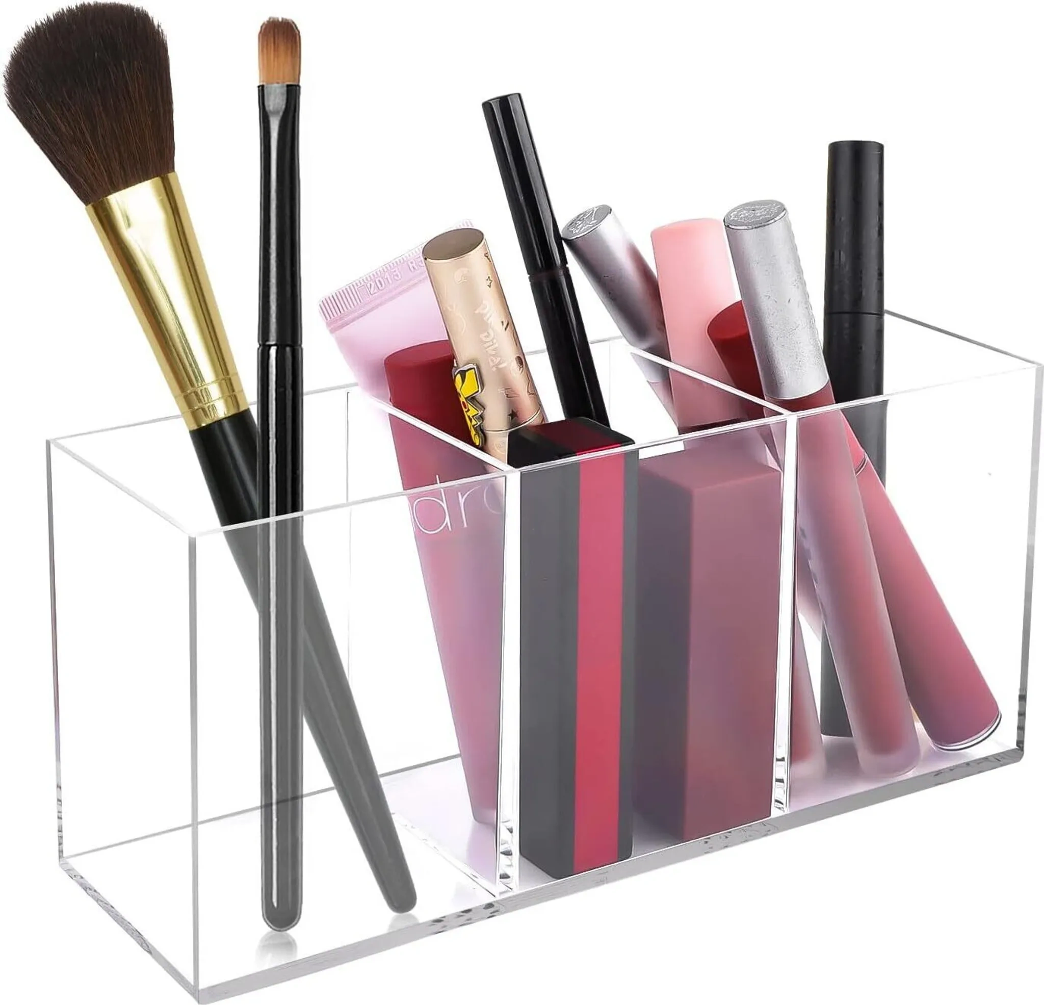 Klarer Acryl Pinselhalter – 3 Fächer Make-up Organizer Klarer Acryl Pinselhalter – 3 Fächer Make-up Organizer